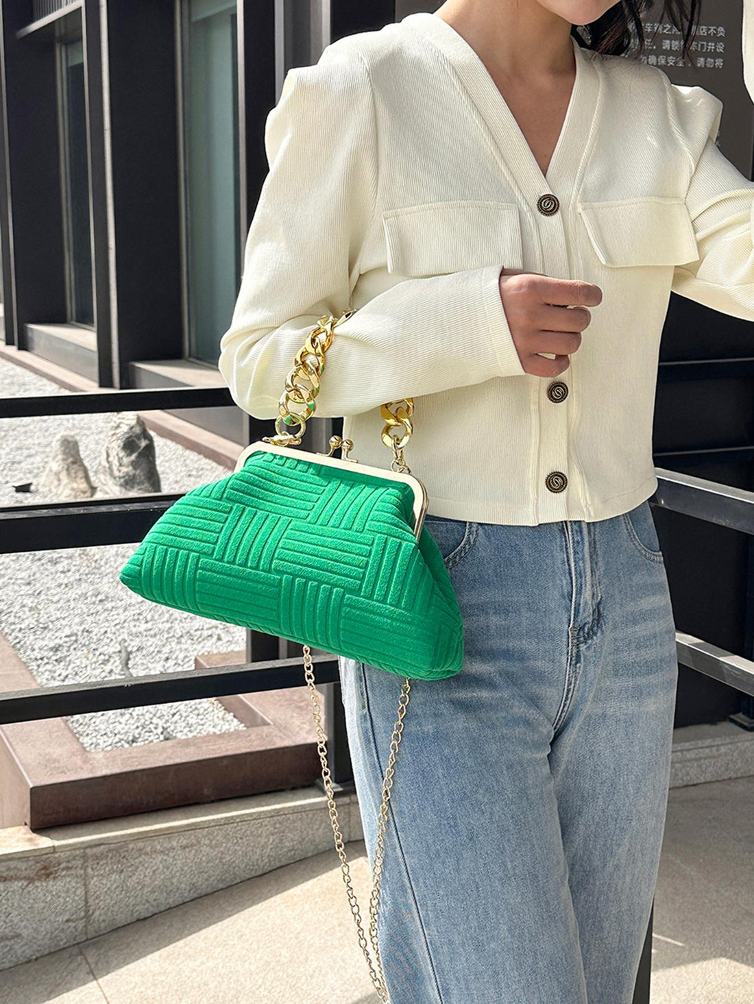 Minimalist Fashion Suede Women's Shoulder Bag With Clasp Closure, Shoulder/Handheld Option, Suede Bag Purse-Green