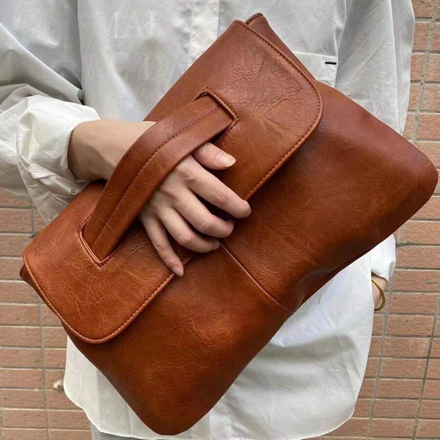 Women’s PU Leather Clutch – Large Capacity, Elegant Crossbody & Shoulder Bag-Brown