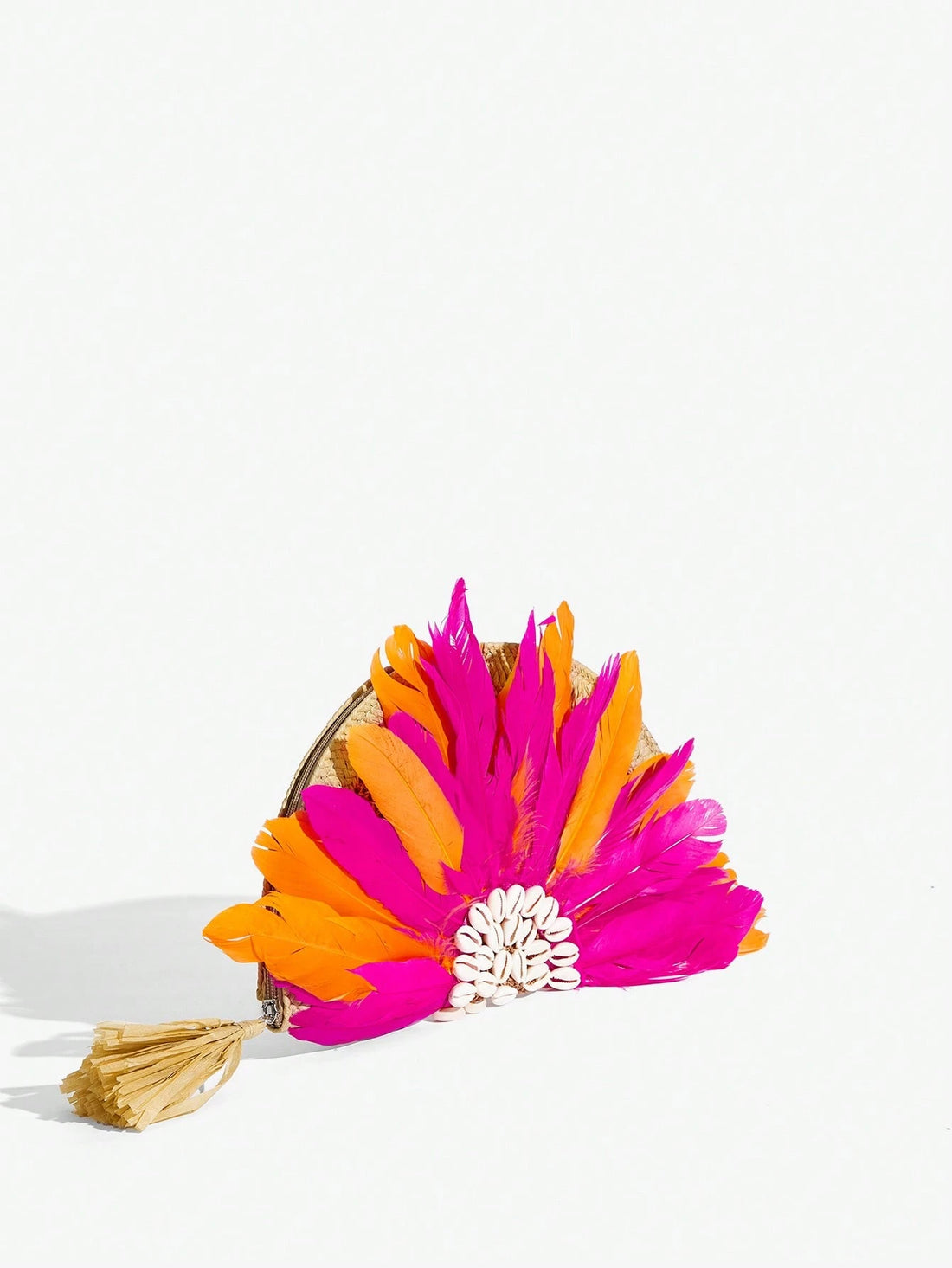 SXY Ladies,Women Clutchs, ,Woven Bag , Beach, Vacation, Holiday, Summer, Straw, Elegant,Artificial Feathers, Shell Decorations, Straw-Multicolor
