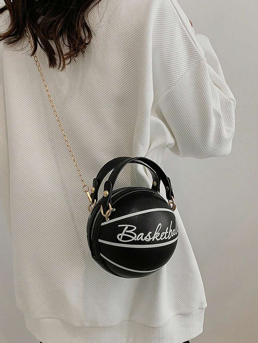 Women's Shoulder Bag, Novelty Bag, Basketball Shaped Chain Bag-Black