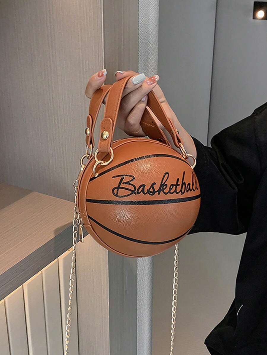Women's Shoulder Bag, Novelty Bag, Basketball Shaped Chain Bag-Brown