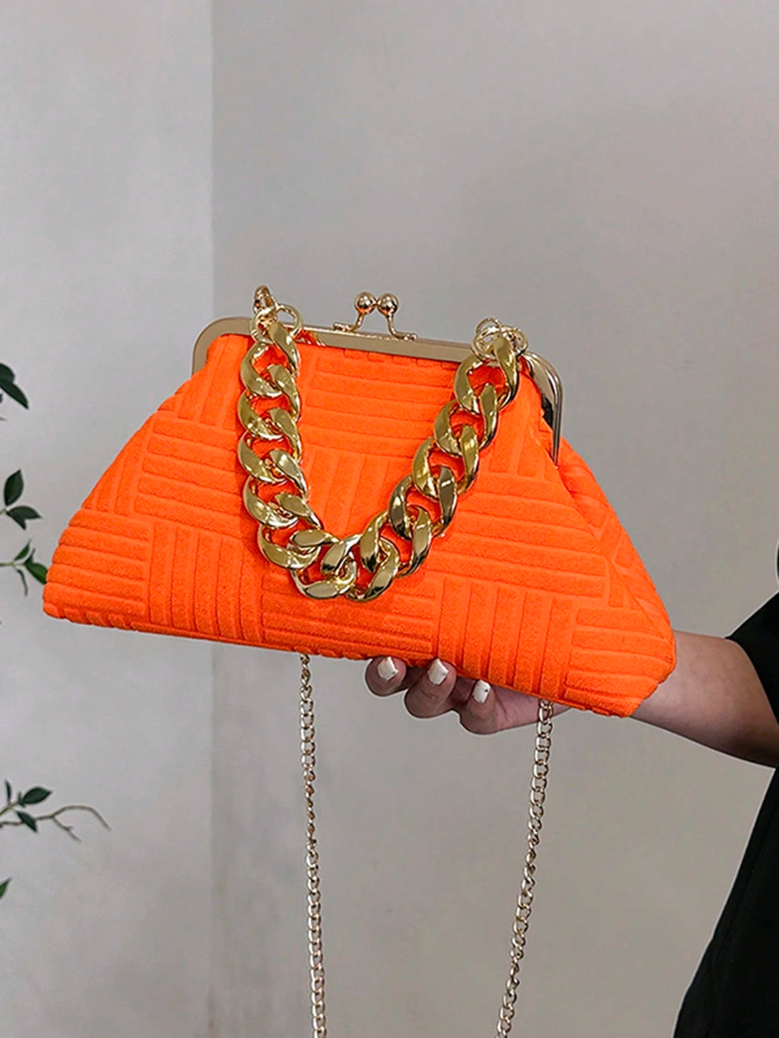Minimalist Fashion Suede Women's Shoulder Bag With Clasp Closure, Shoulder/Handheld Option, Suede Bag Purse-Orange