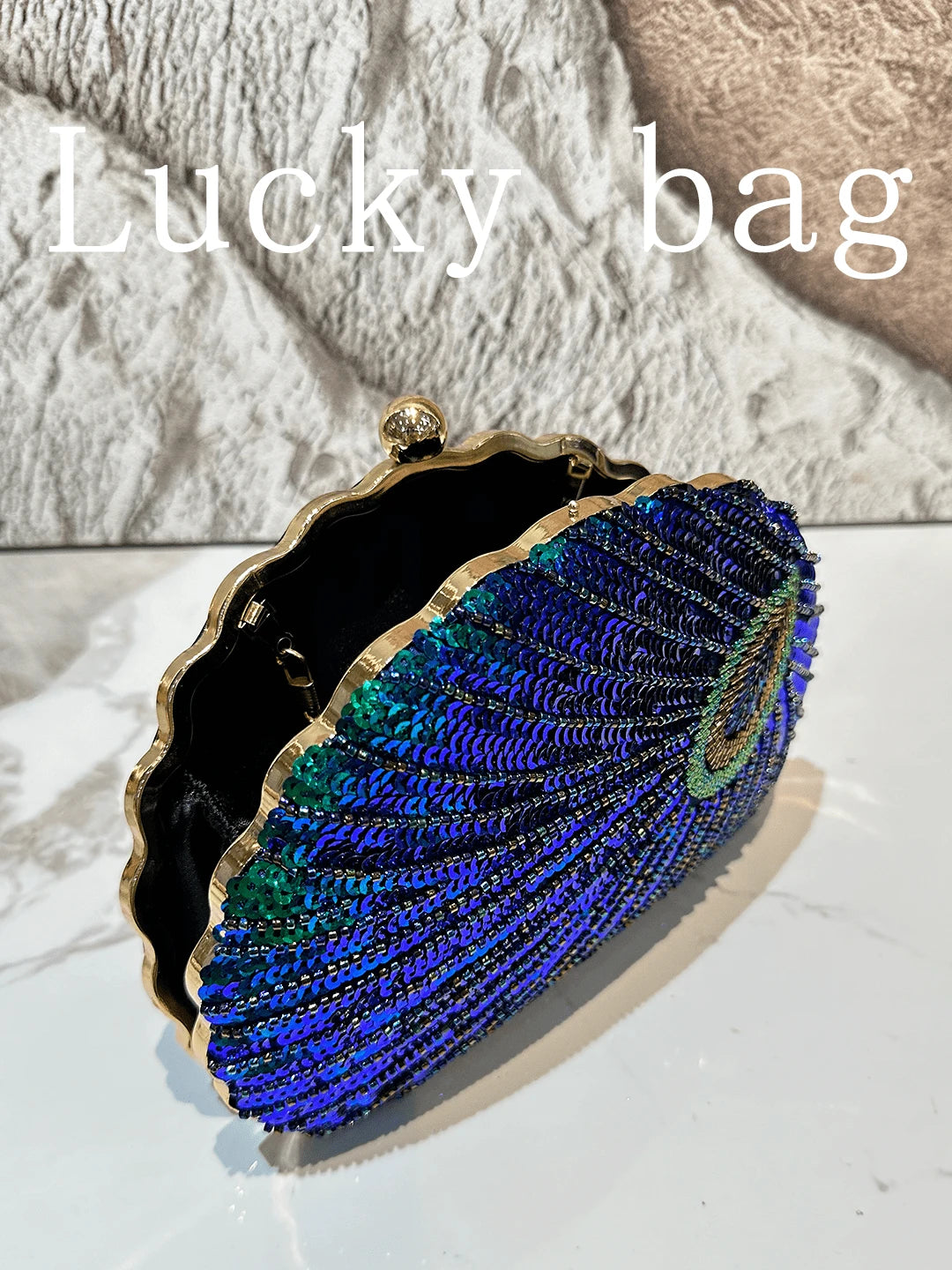 Peacock Blue Vintage Cheongsam Clutch – Sequin Birds Pattern, Elegant Evening Bag for Weddings, Parties & Formal Events-Teal Blue