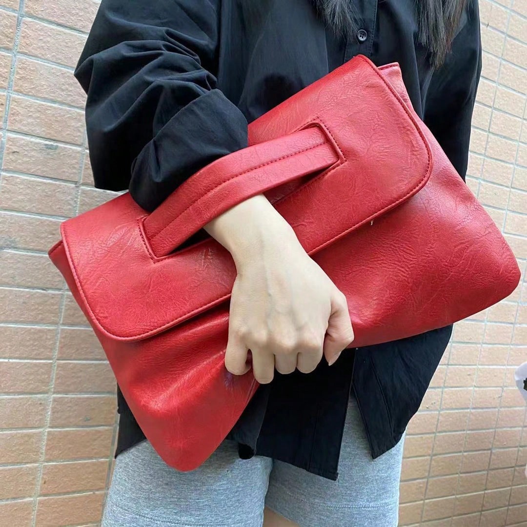 Women’s PU Leather Clutch – Large Capacity, Elegant Crossbody & Shoulder Bag-Red