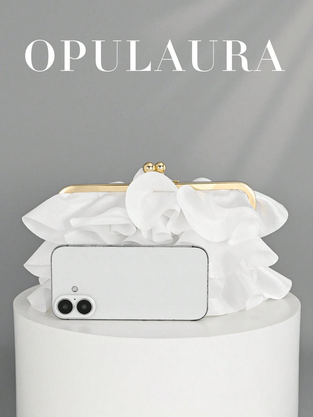 Women’s Petal Clutch – Elegant Ruffle Design Evening Bag with Chain Strap-White