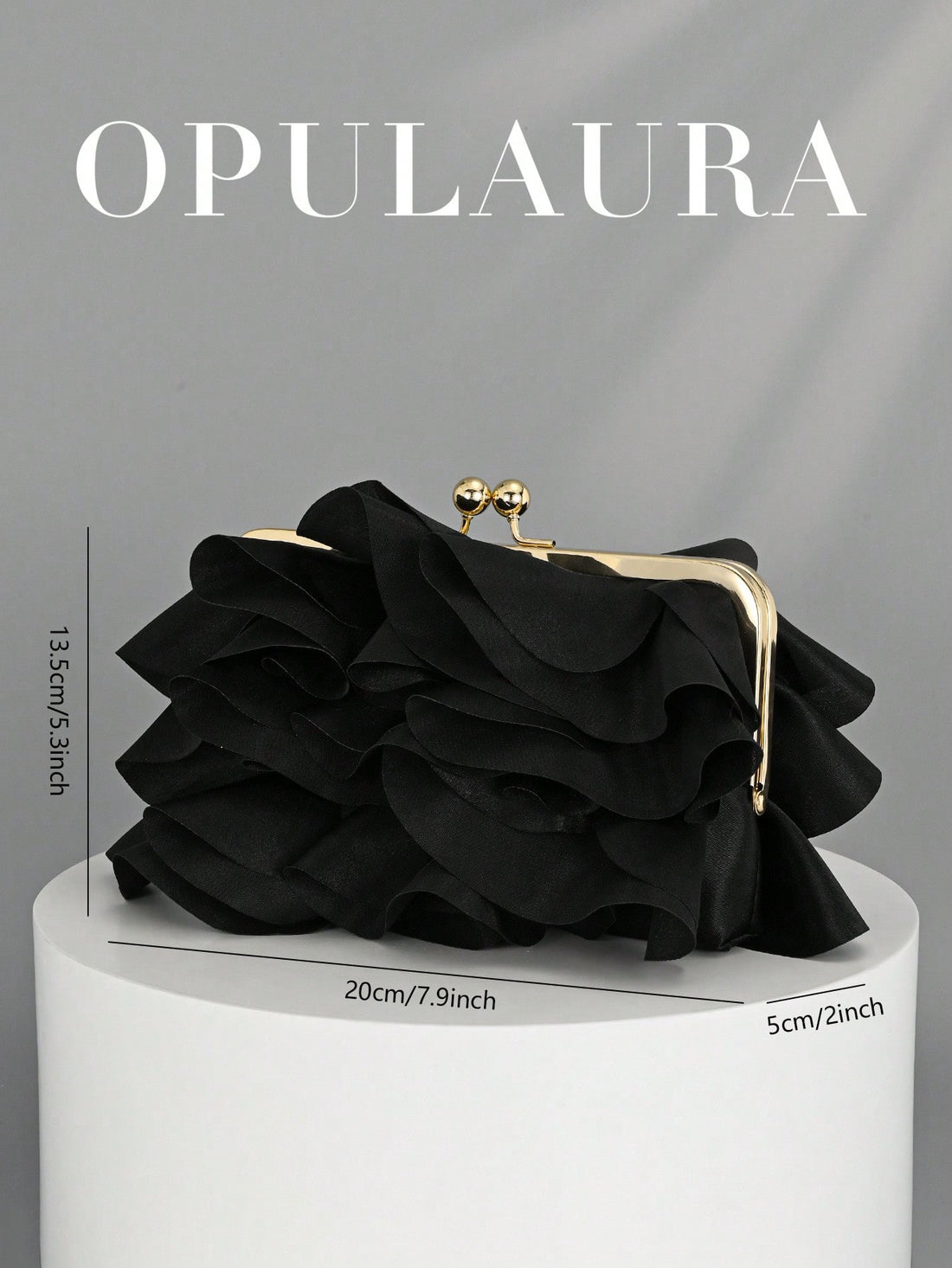 Women’s Petal Clutch – Elegant Ruffle Design Evening Bag with Chain Strap-Black