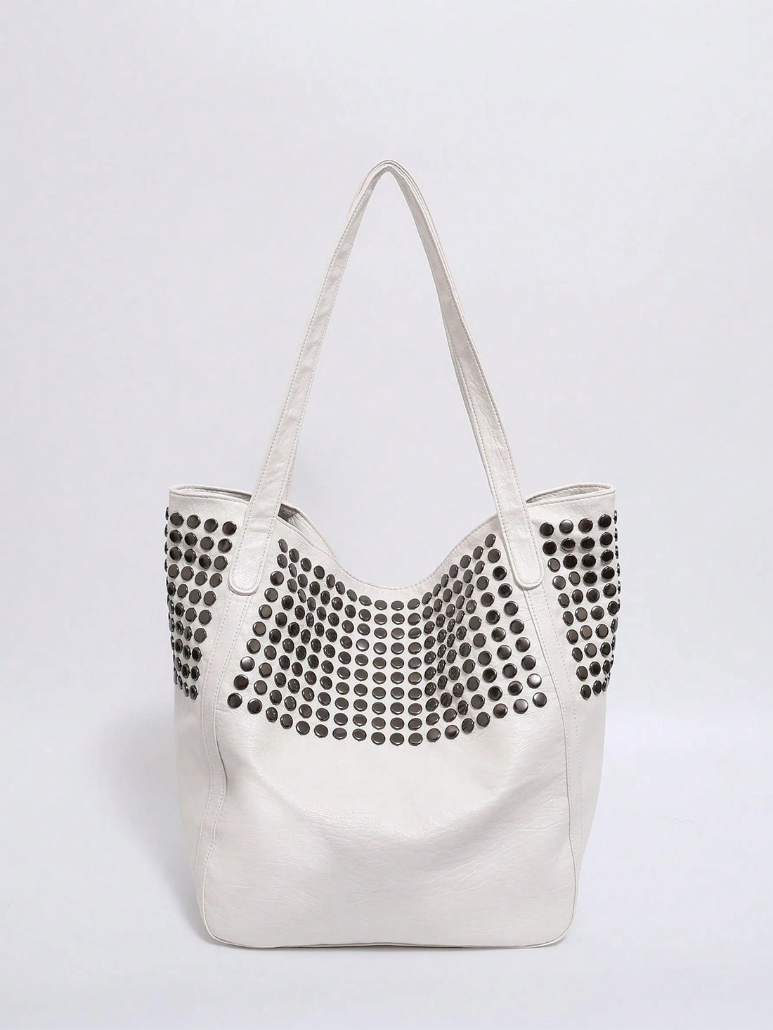 Soft Leather Tote Bag – Large Capacity, Rivet Design, Leopard Print-White