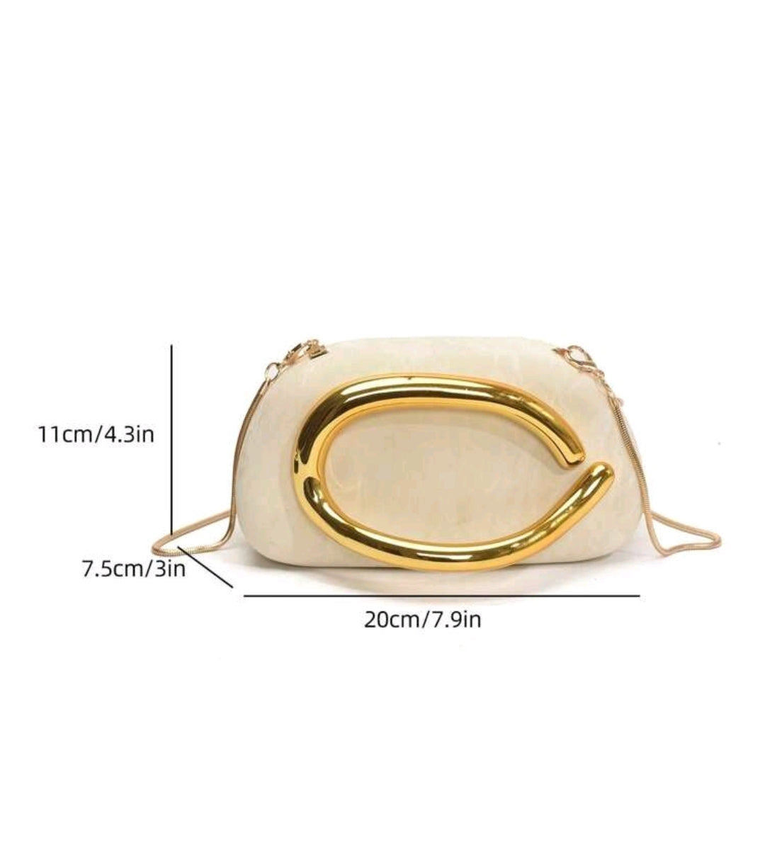 White Acrylic Clutch with a Gold-Toned C-shaped Hand-Held Evening Glamorous Fancy Marbling Bag For Women Box Bag Chain Holder Shoulder Strap Casual Retro Bag Party Atmospheric Temperature Bag