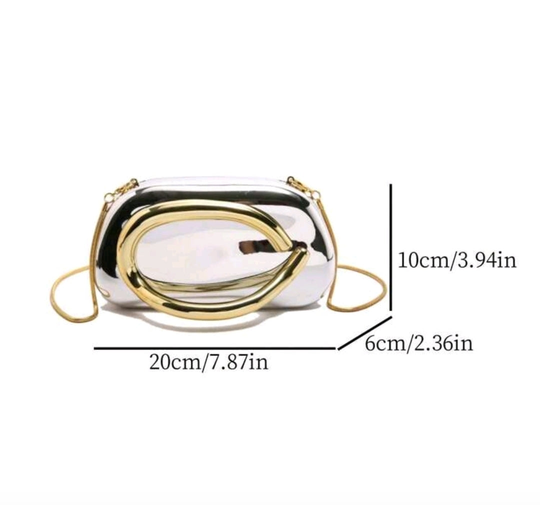Silver Acrylic Clutch with a Gold-Toned C-shaped Hand-Held Evening Glamorous Fancy Marbling Bag For Women Box Bag Chain Holder Shoulder Strap Casual Retro Bag Party Atmospheric Temperature Bag