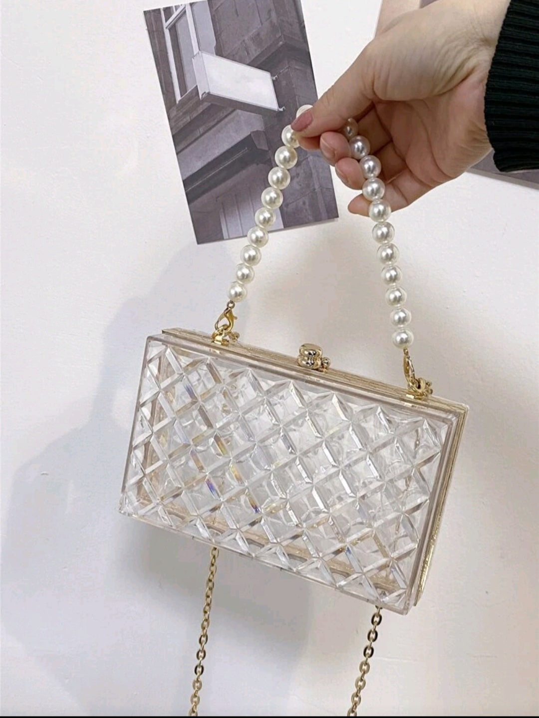 Women Clear Purse, Acrylic Evening Clutch Bag, Transparent Crossbody Shoulder Handle Handbag Fits School Prom & Concerts Weddings Birthdays