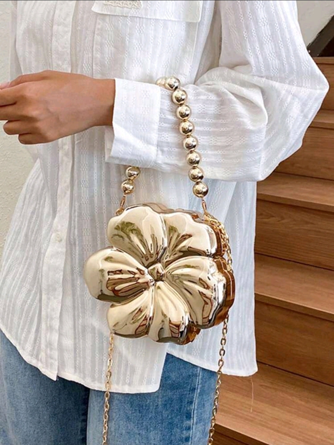 Women's Metallic Flower Clutch Bag Small Crossbody Bags Club Party Evening Purses for Party Prom